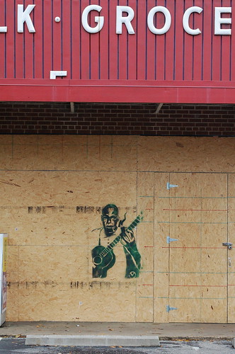 The Guitarist, Stencil, Memphis, Tenn. Guitarist stencil on Peter Pans Pantry