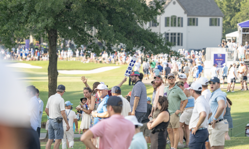 Spectators line the golf course at the FedEx St. Jude Championship.