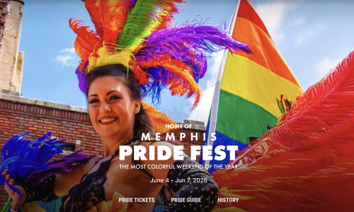 a woman with rainbow feathers in her hair red and blue feathers on her body marching in the parade