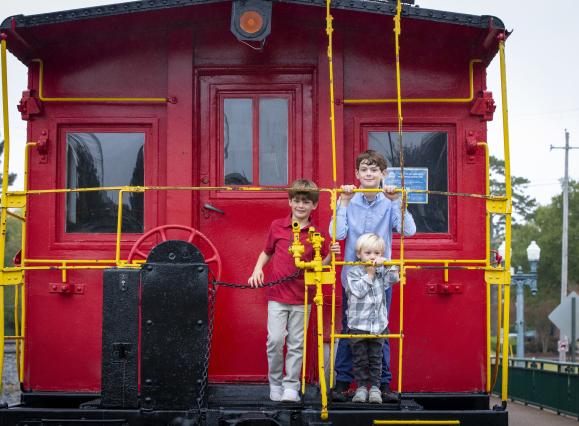 Kids on the Train in Collierville town square
