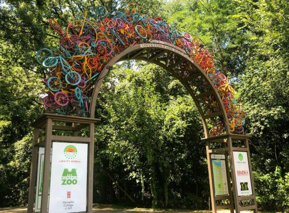 sculptural arch made of colorful bicycles | Holly Whitfield