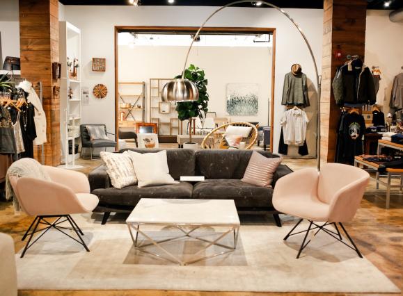 storeroom with modern couches and lamp