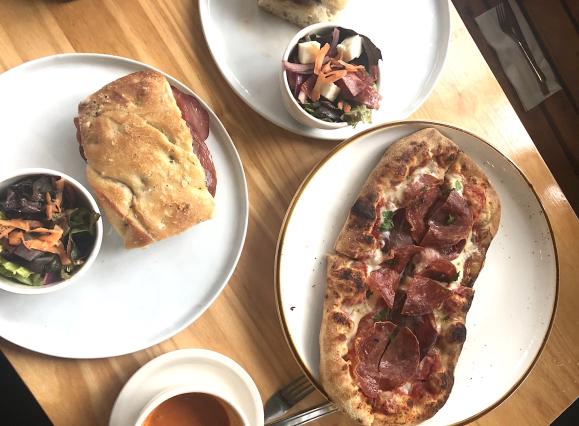 pizza, sandwich, salad