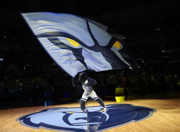 Grizz waving Memphis Grizzlies flag