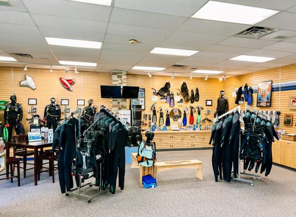 inside the dive shop storefront