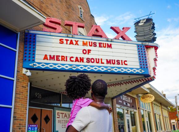 Dad and daughter at the Stax entrance
