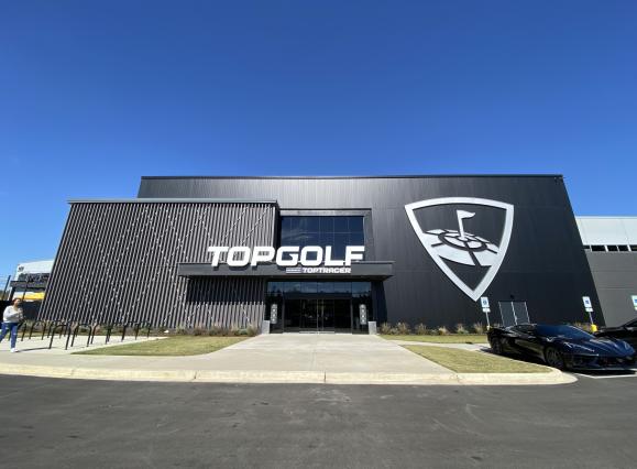 exterior of Topgolf building