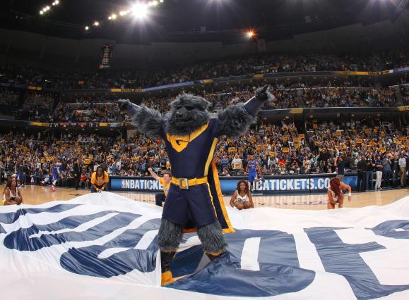 Super Grizz mascot center court of a Grizzlies game at FedExForum | Memphis Grizzlies