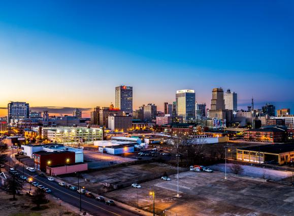 Downtown Memphis aerial shot