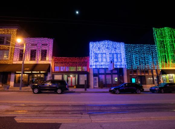 Holiday lights along South Main St. 