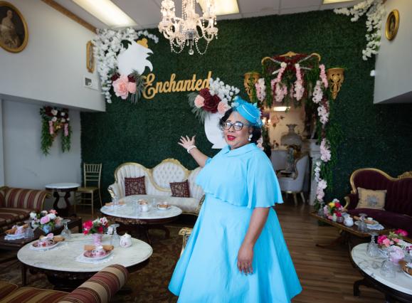owner of enchanted tea lounge poses for photo