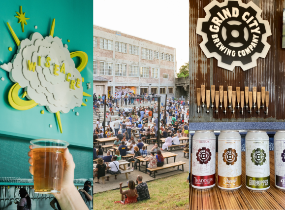 montage of brewery photos featuring wiseacre, the ravine at memphis made, and grind city