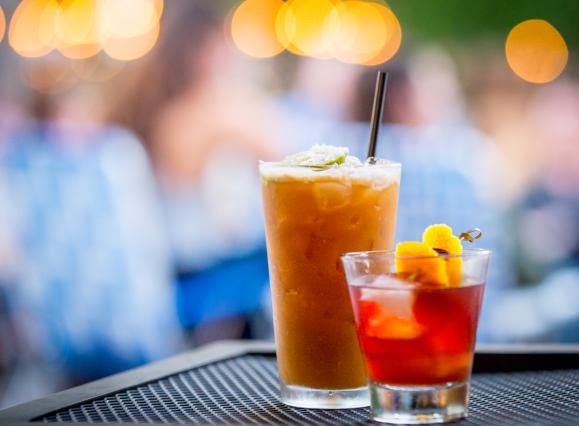 two cocktails on table at Loflin Yard
