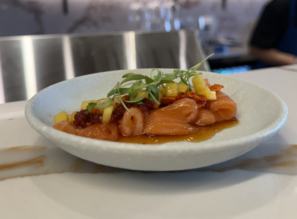 salmon crudo dish at Maru