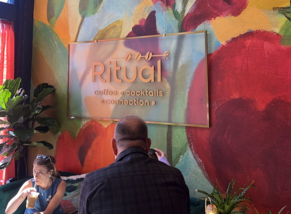 colorful mural painted on wall at new Ritual bistro