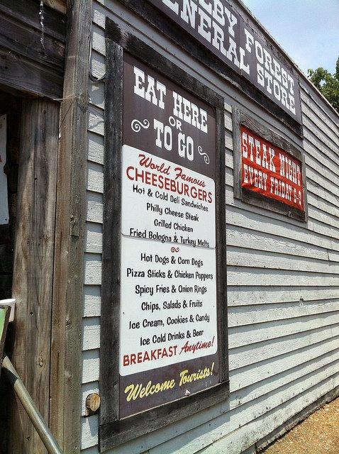 old-timey sign at Shelby Forest general store