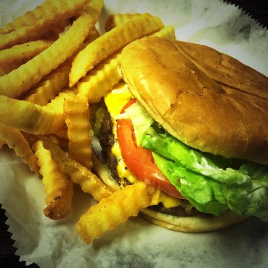 Cheeseburger with crinkle cut fries