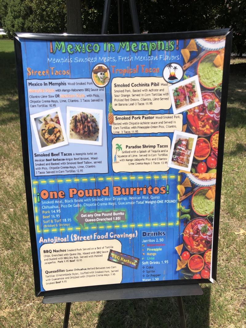 menu for Mexico In Memphis Food Truck