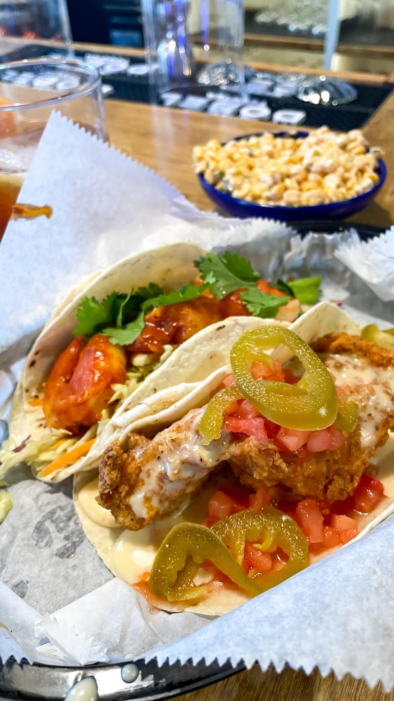 el mero chicken tacos with popcorn snack