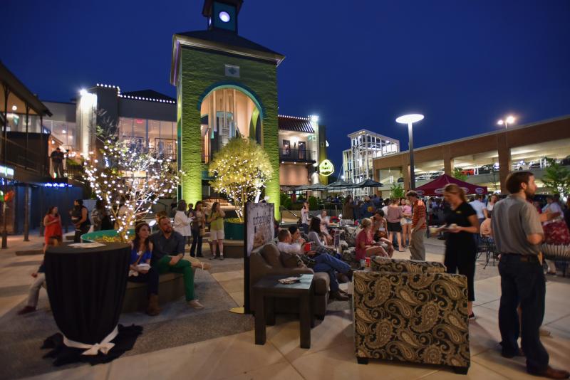 Overton Square Bell Tower at night