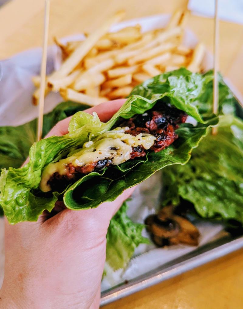 vegan slider with lettuce wrap