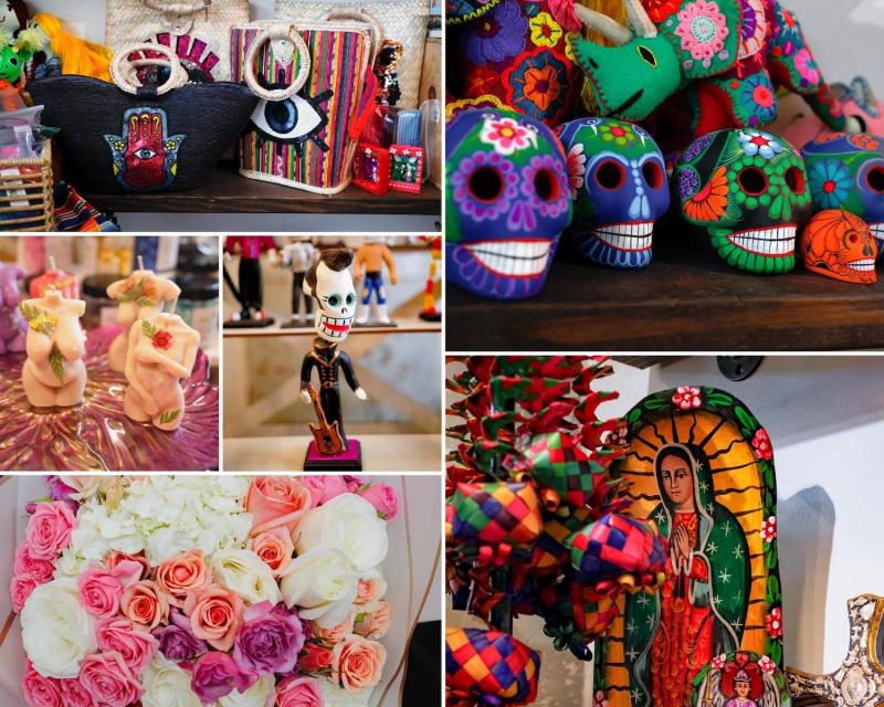 collage of gifts and flowers