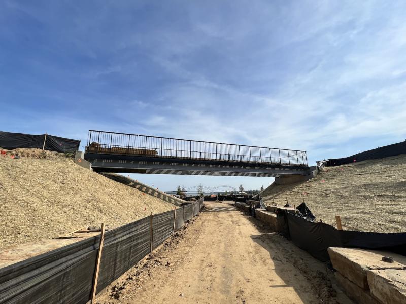tom lee park construction 2 view of M bridge under bridge