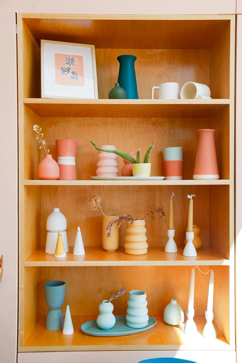 shelf displaying items in store