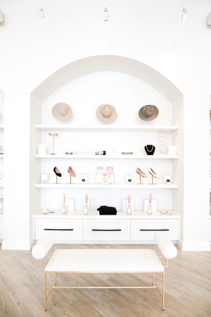 shelf with hats jewelry and more