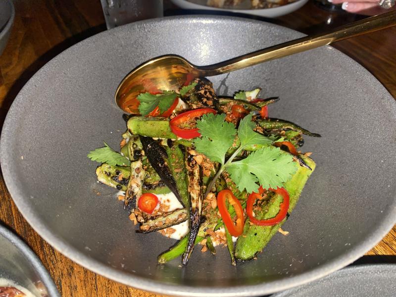 The charred okra dish at The Lobbyist
