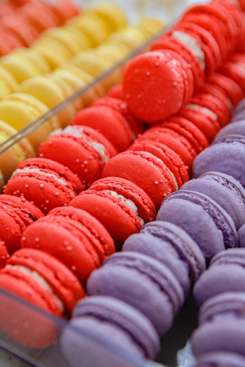 Macaroons lined up inside 17 Berkshire in pink, red and purple colors