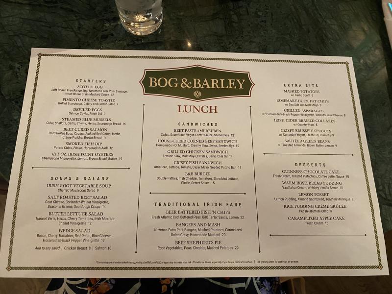 bog &amp; barley lunch menu