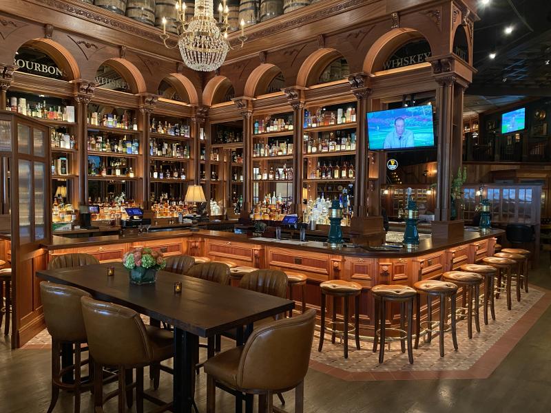 photo of interior bar of bog and barley made completely out of wood