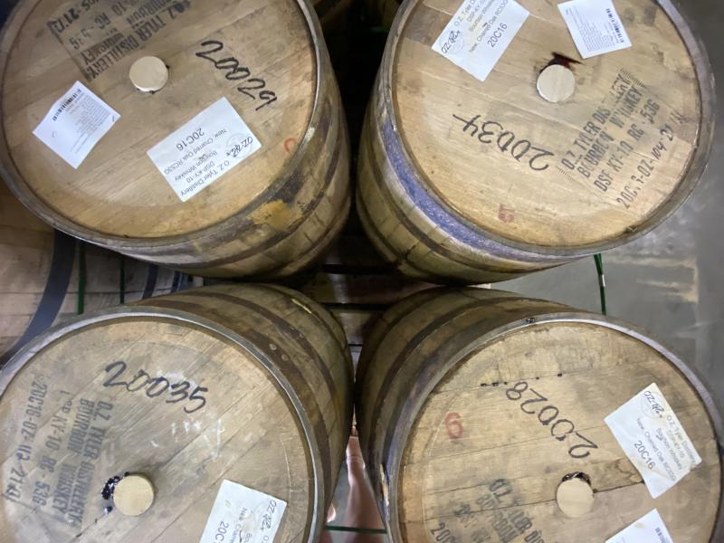 aerial shot of top of four bourbon barrels