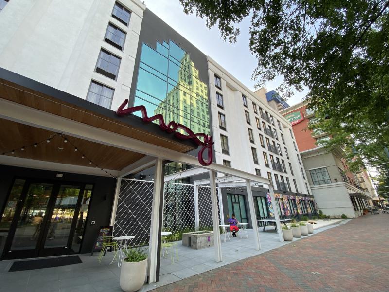 Exterior entrance of Moxy hotel