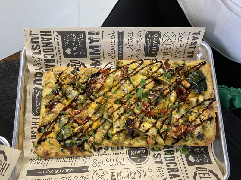 Chicken Veggie Pesto Flatbread