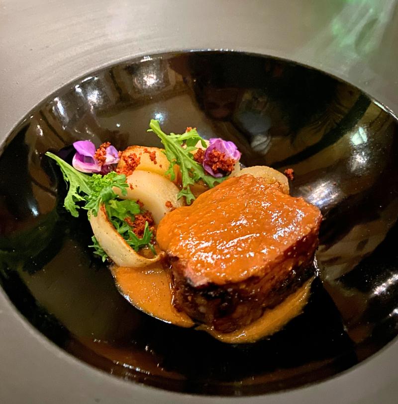 braised short rib, hearts of palm, apple, orange and ginger glace
