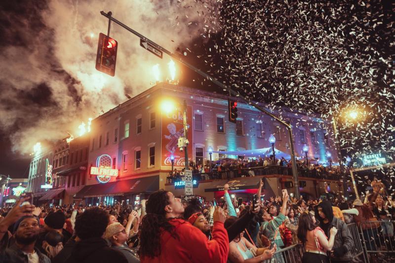people celebrate NYE on Beale Street