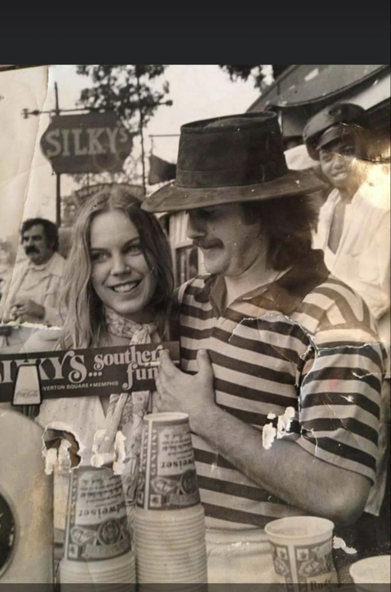 two people in old photo at silky