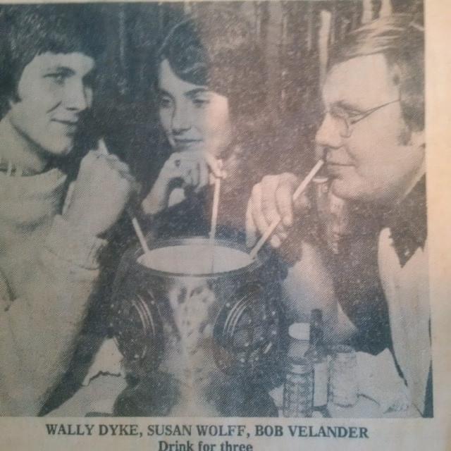 newspaper clipping photo of three people drinking original diver
