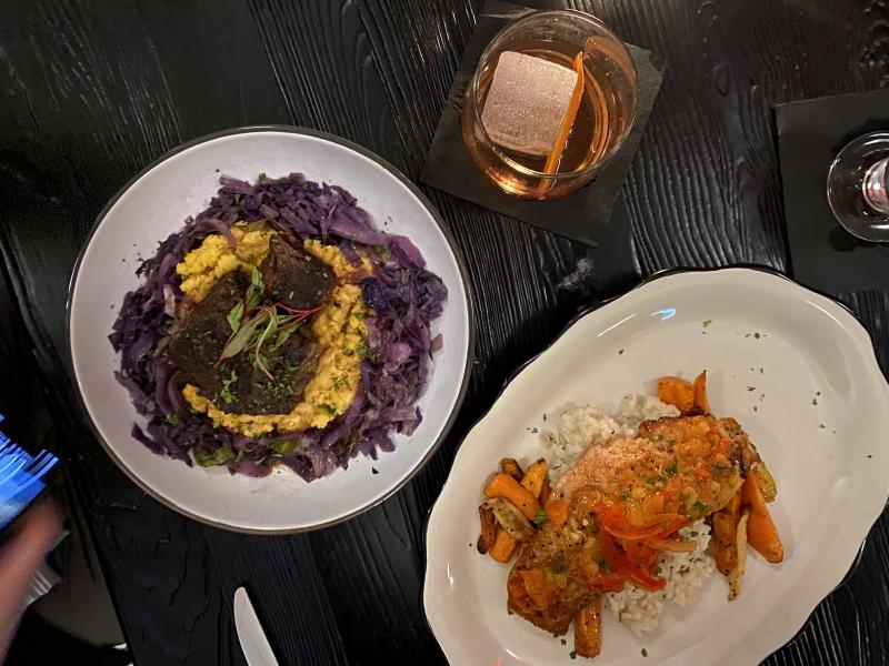 salmon and short rib entrees