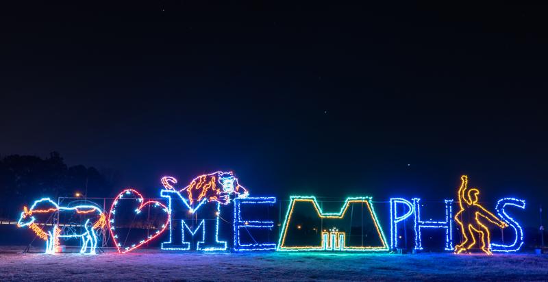 Memphis spelled out in christmas lights