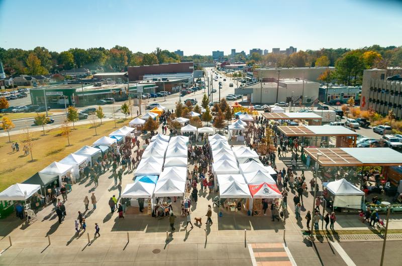 aerial shot of crafts and drafts market