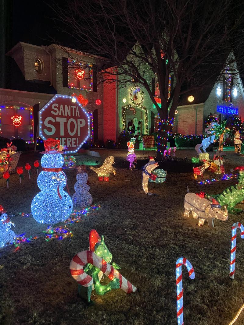 home decorated with many Christmas lights