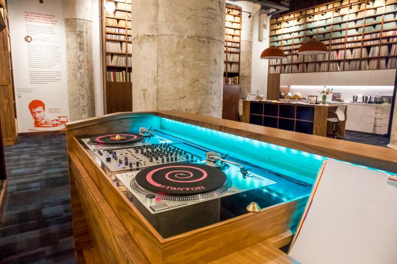 Memphis Listening Lab dj stand and records