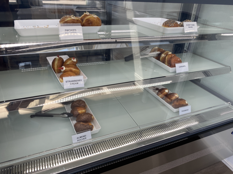 case of brioche donuts on display
