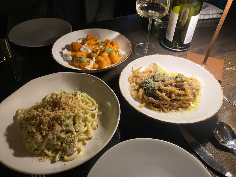 three different pasta dishes at Catherine &amp; mary's