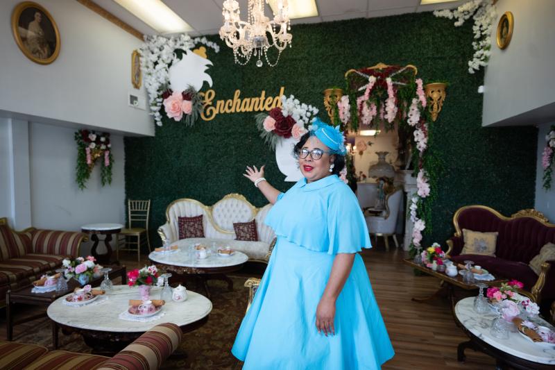 owner of enchanted tea lounge poses for photo