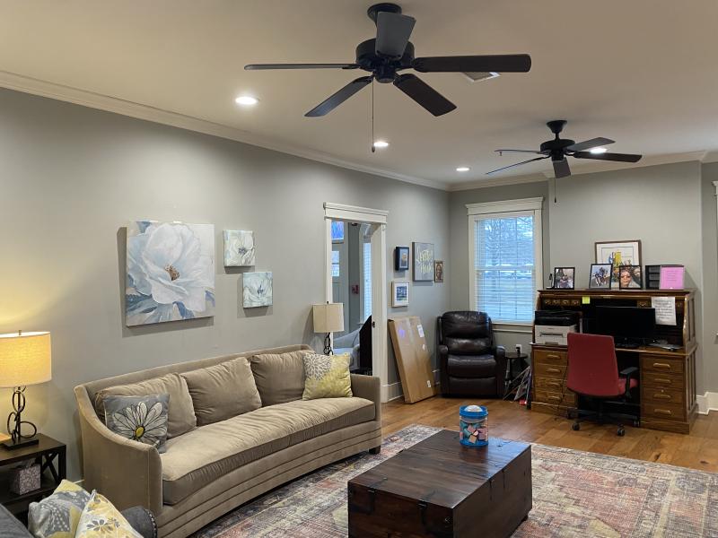 furnished living room thanks to Dorothy day house