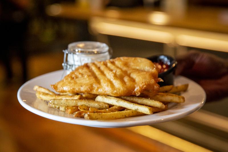 fish and chips on a platter